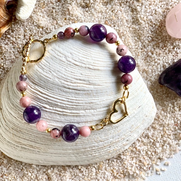 Genuine 14k Gold Plated Heart & Gemstone Bracelet - Keep Your Heart Centered - Picture 9 of 9